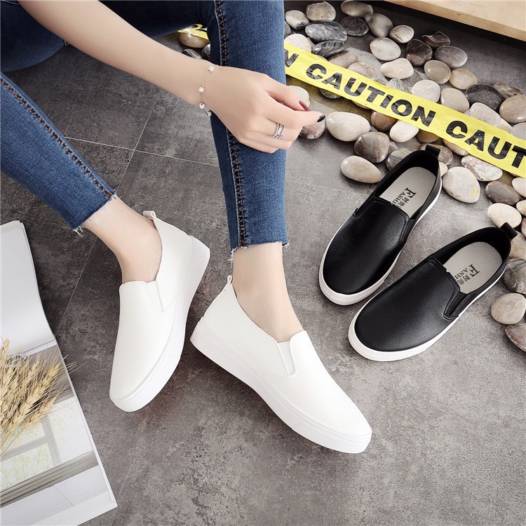 Giày lười nữ trắng, đen đơn giản chất da mềm, slip on nữ G973DT