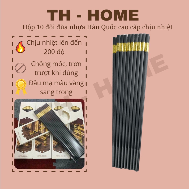 Hộp 10 đôi đũa nhựa Hàn Quốc cao cấp chịu nhiệt chống trơn mốc