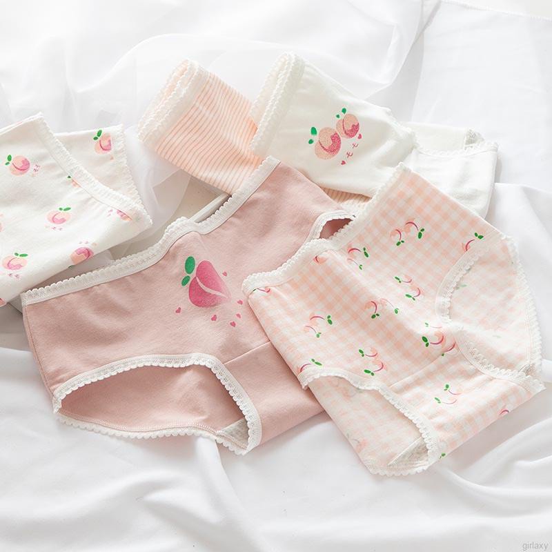 Quần Lót Cotton Lưng Vừa Phối Ren Họa Tiết Hoạt Hình Phong Cách Hàn Quốc Cho Nữ