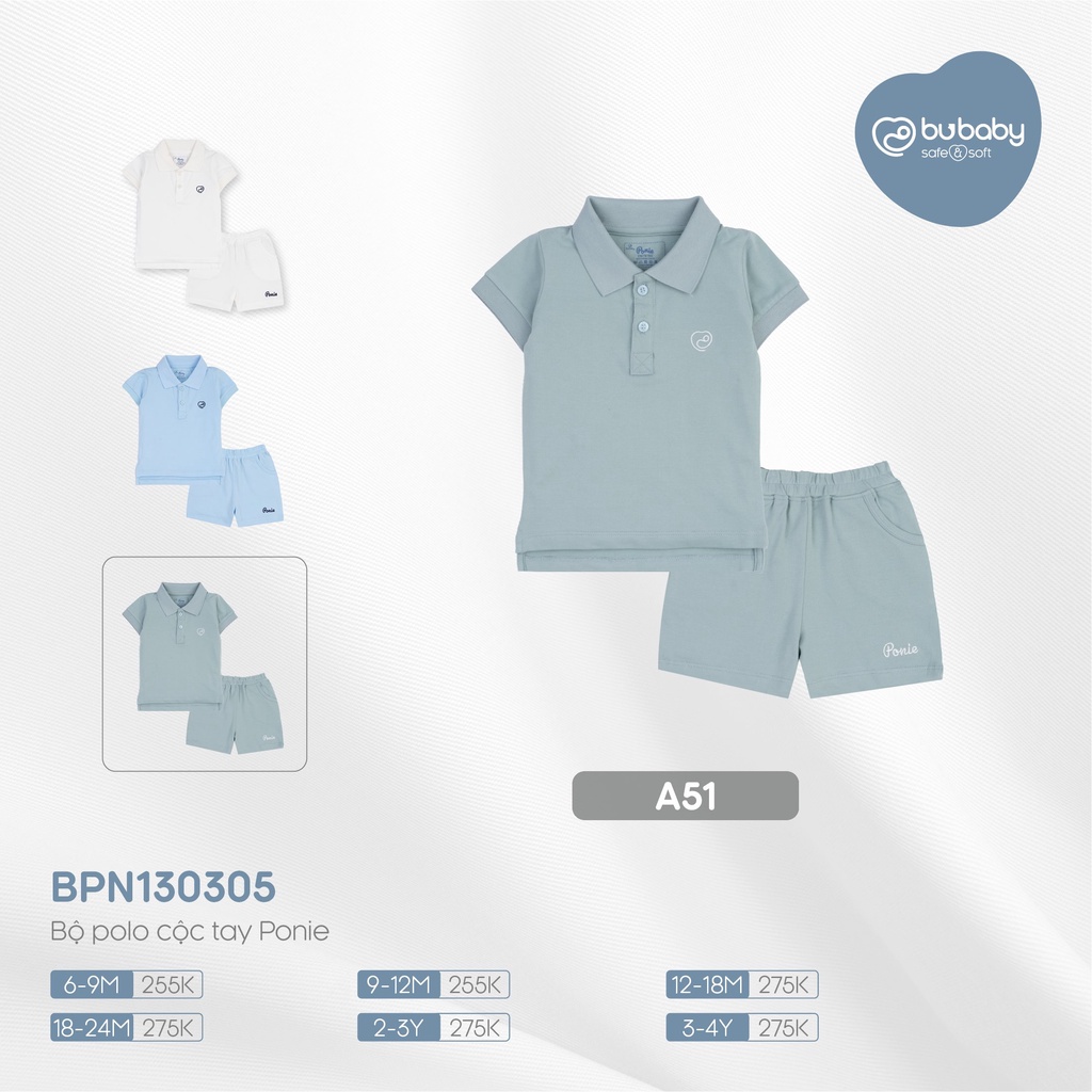[CHÍNH HÃNG] Bộ polo cộc tay quần đùi trẻ em BPN130305 Bu Ponie