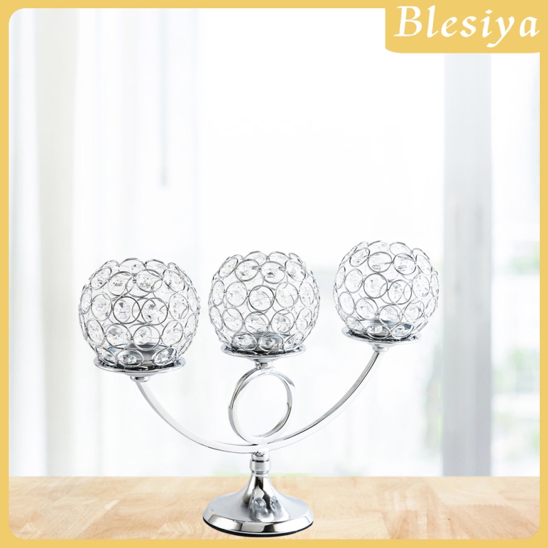 [BLESIYA] Metal Crystal Candle Holder with 3 Arms, Table Decorative Centerpieces for Living Room Home Decoration