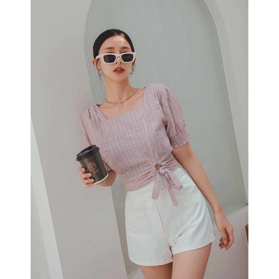 Áo cổ vuông kẻ sọc cut out nhẹ nữ Air Space 2121821063