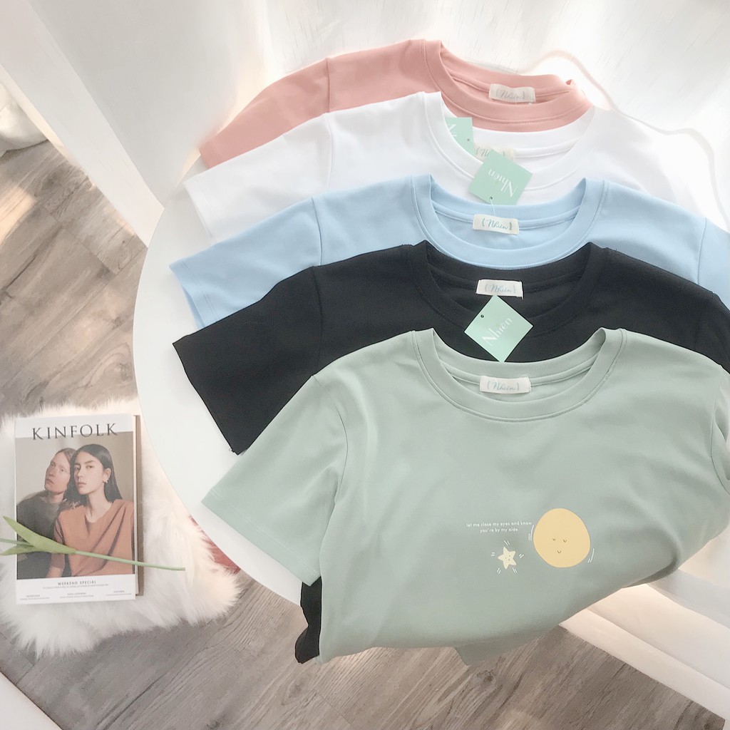 Áo thun tay ngắn cổ tròn cao cấp in hình dễ thương Nhienvintage AT14