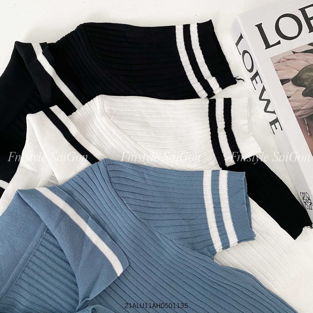 Áo len nữ cổ polo viền 2 sọc kiểu dáng ulzzang Fmstyle Saigon 21ALU11AH0501-21ALU11A961606