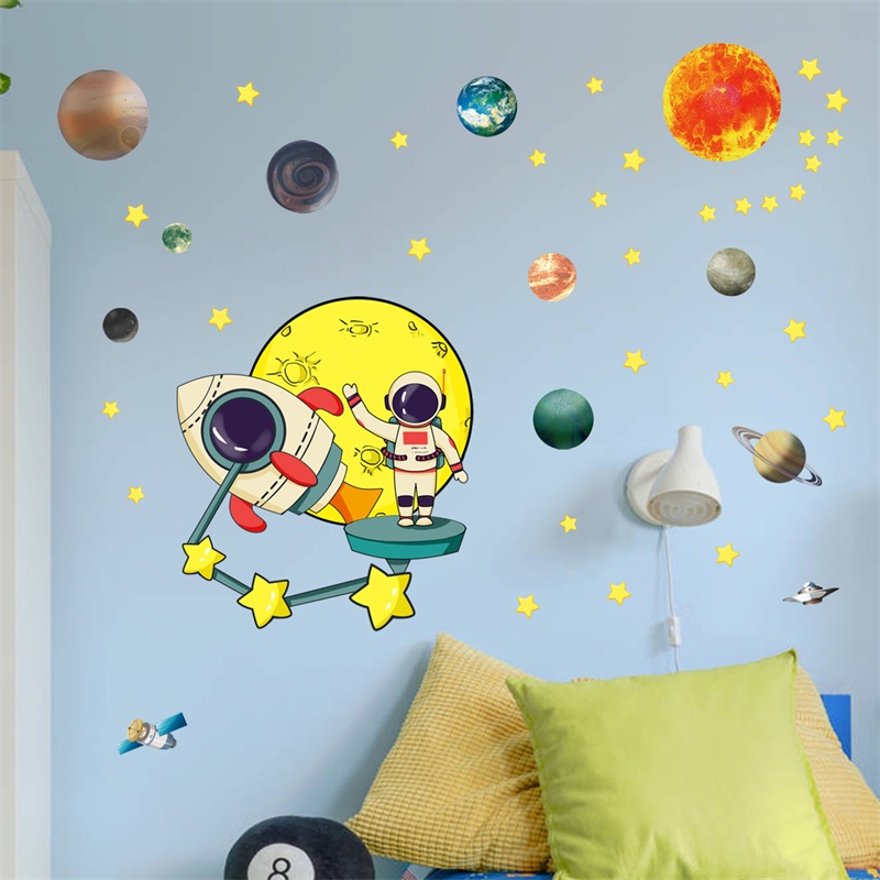 Mới Sticker Dán Tường Tự Dính Hình Phi Hành Gia Vũ Trụ Hoạt Hình Trang Trí Phòng Khách / Phòng Ngủ / Nhà Trẻ