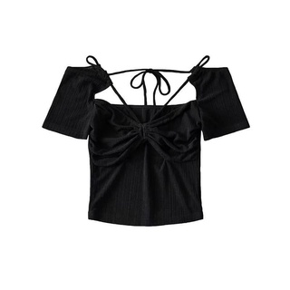 Áo thun cotton dây buộc cổ [ảnh thật]