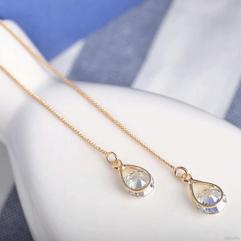 Khuyên tai tua rua dáng dài đính đá zircon xinh xắn cho nữ