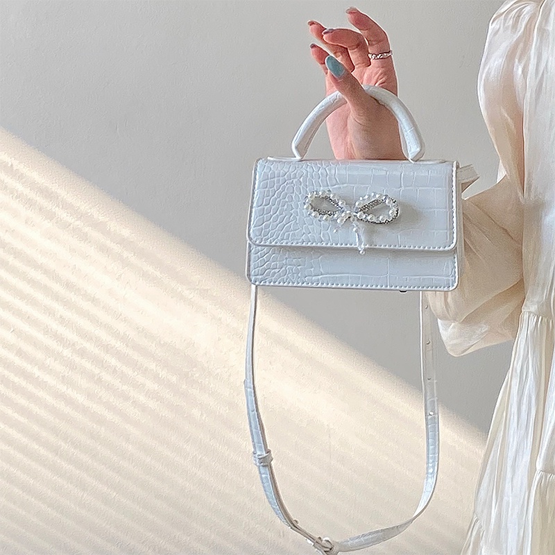 Túi Đeo Chéo Họa Tiết Da Cá Sấu Đính Nơ Và Ngọc Trai Phong Cách Cổ Điển Dành Cho Nữ 2022