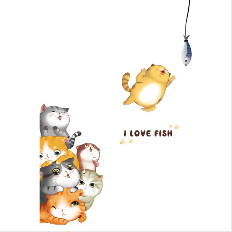 [RẺ VÔ ĐỊCH] Decal dán tường Mèo con dễ thương I love Fish AmyShop