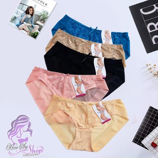 Combo 5 Quần lót thun lạnh phối ren nữ viền ép Beautiful Spring không đường viền mã 5402 bigsize XXL