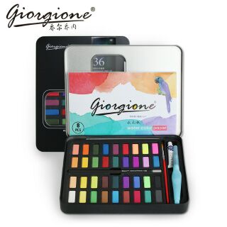 (XẢ KHO 3 NGÀY) Bộ 36 màu nước dạng nén Giorgione chất lượng cao (kèm cọ nước, giấy vẽ, bút chì,  túi vải)
