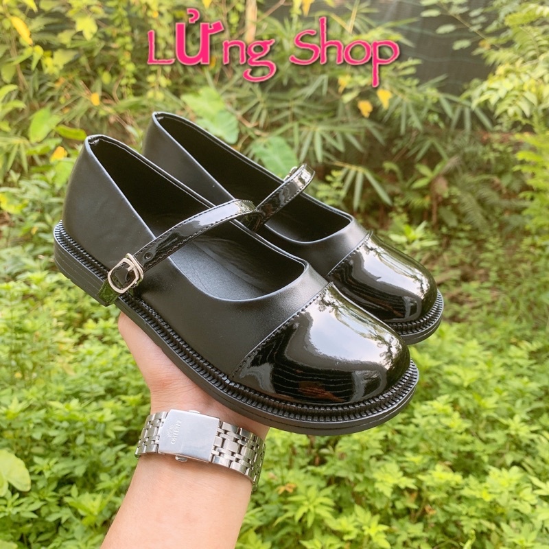 Giày đốc nữ Lửng Shop chất da mềm, giày búp bê cài khuy ngang đế thấp