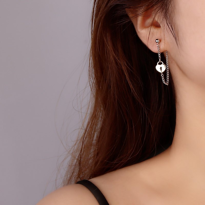 Khuyên Tai Treo Hình Ổ Khóa Trái Tim 191147Bông Tai Thiết Kế Cá Tính Phong Cách Đường Phố