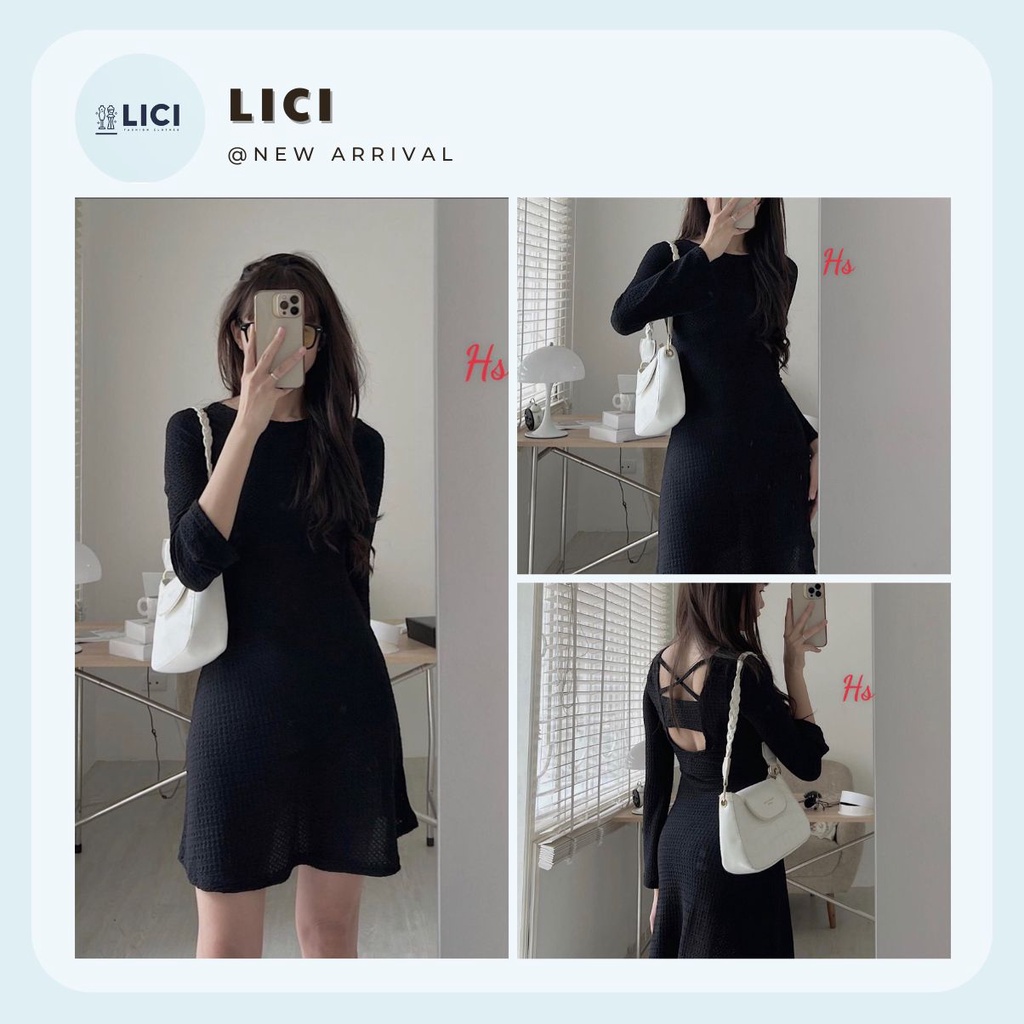 Váy body dài tay phối cut out hở lưng quyến rũ chất tổ ong dày dặn LICI-001173