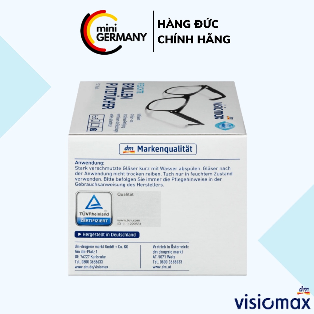 VISIOMAX Khăn lau kính hộp 52 chiếc giúp làm sạch, chống tĩnh điện, giảm sương mù mắt kính, màn hình