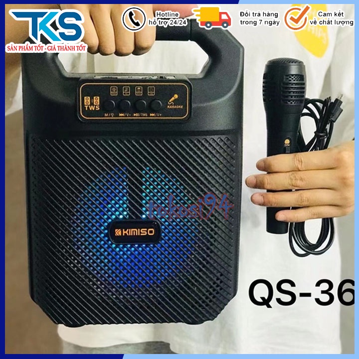 [tặng mic hát]Loa bluetooth Karaoke KIMISO QS3607 thiết kế đẹp mắt, âm thanh đỉnh cao - Bảo hành lỗi 1 đổi 1