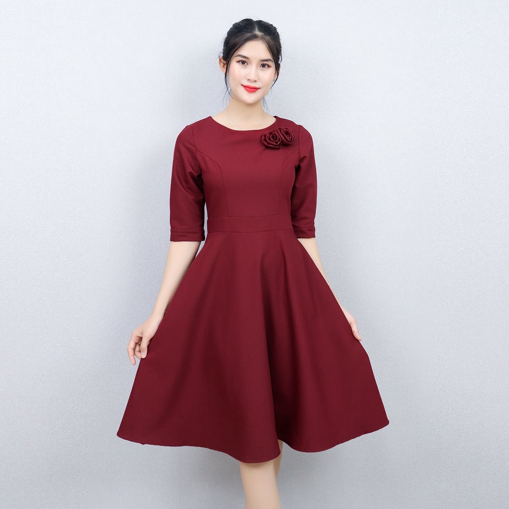 Đầm Xòe Công Sở Sang Trọng Bigsize AMYRA , Thiết Kế Dáng Xòe Đính Hoa Có Túi Cao Cấp Phù Hợp Đi Làm Đi Tiệc DA004
