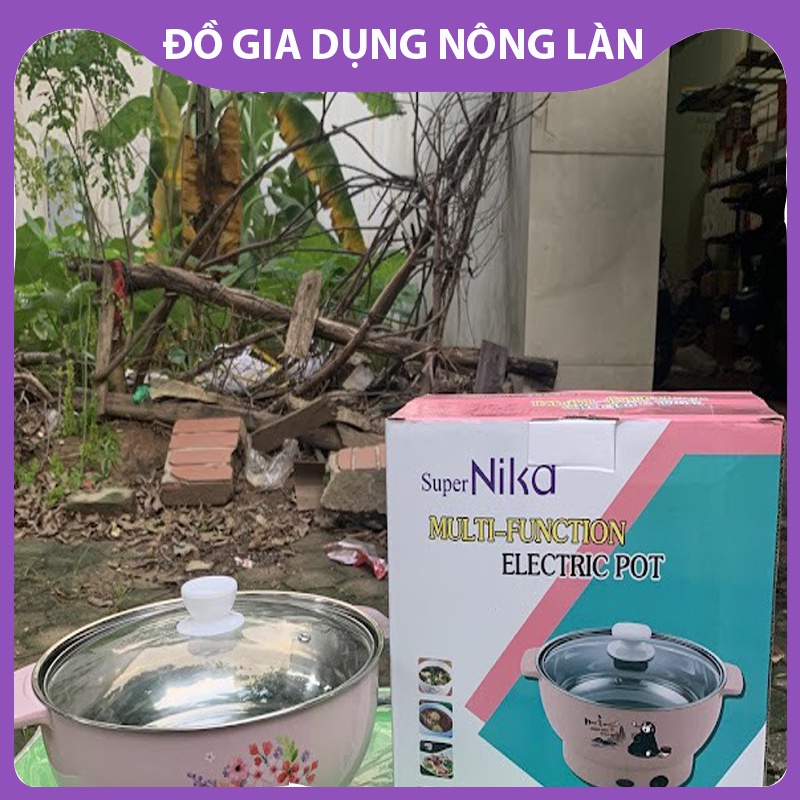 Nồi lẩu điện mini 26cm Nikai vung kính 1000W - Nồi lẩu đa năng gia đình 26cm siêu tốc NL Shop