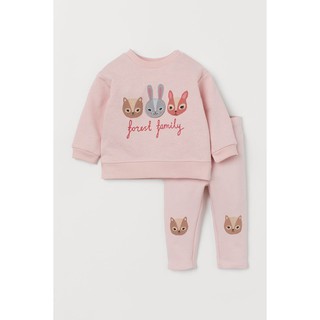 Set quần áo nỉ thỏ hồng  bé gái 6-9m HM H&M_hàng chính hãng Anh