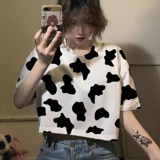 Áo croptop ngắn tay cổ tròn form rộng con bò sữa cute TTSAL0483