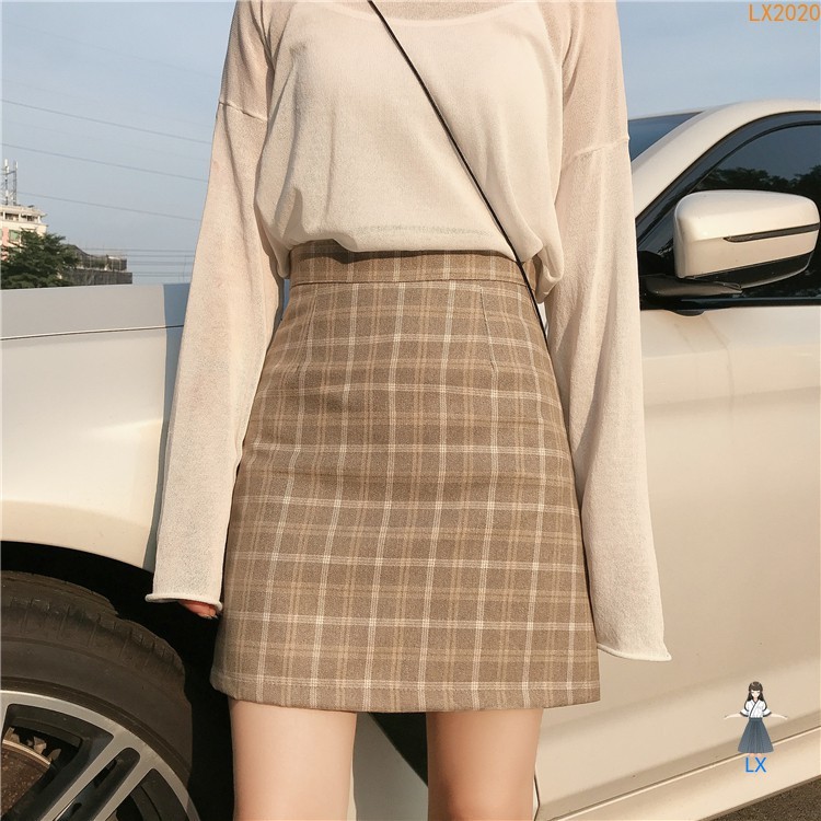 <Ready> Chân váy ngắn lưng cao họa tiết kẻ sọc theo phong cách retro | BigBuy360 - bigbuy360.vn
