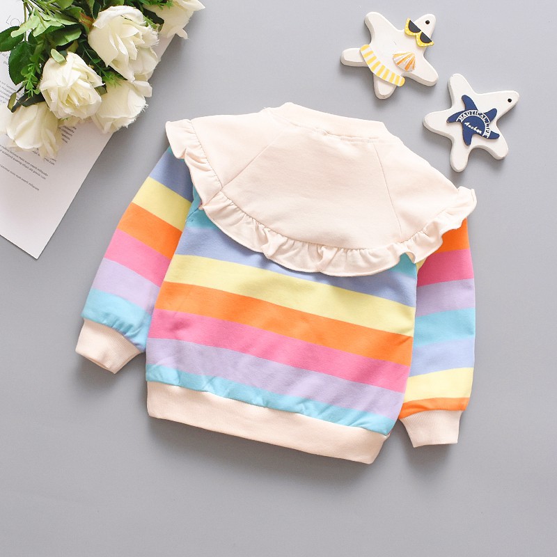 ♕ babyme ღ Baby Girl Striped Sweatshirts Bowknot Casual T-shirts Long Sleeve Outerwear