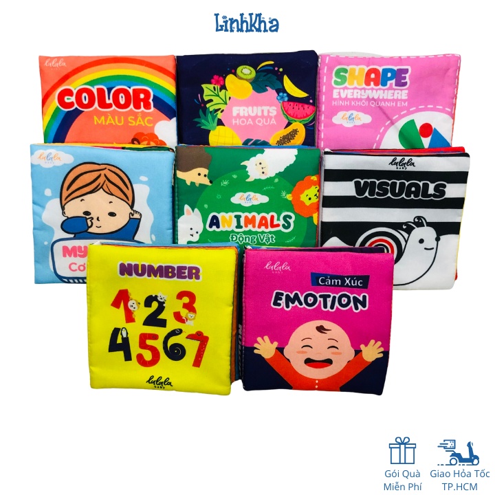 Bộ 4 Cuốn Sách Vải Cỡ Nhỏ Cho Trẻ Sơ Sinh 0-2 Tuổi - Mini Cloth Touch and See - Lalala Baby
