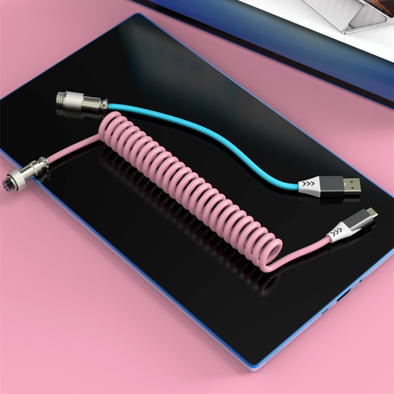 Mathewshop Retractable Coiled Avaitor Cable USB-C for Mechanical Keyboard Type C USB cable Extension cable,Keyboard kit DIY