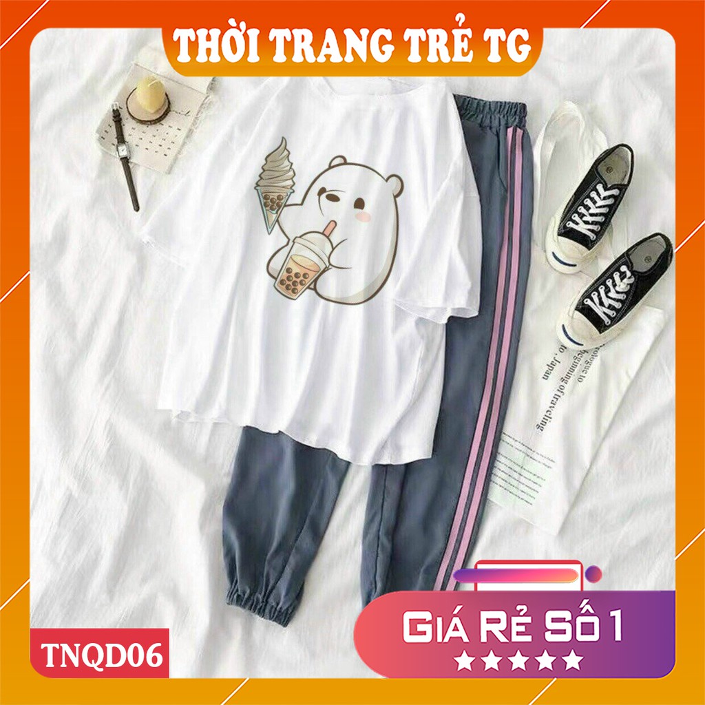 Đồ bộ hoạt hình 💕𝑭𝒓𝒆𝒆𝒔𝒉𝒊𝒑💕 Set đồ nữ TNQD01 Tiểu KL Set bộ Quần JOGGER+ ÁO cartoon 3D Cute Form Rộng Cực Thoáng Mát