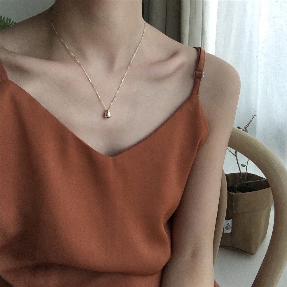Korea woman simple waterdrop pendant necklace gold 925 silver Clavicle chain jewelry
