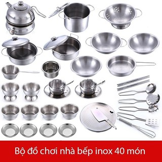 Combo 2 bộ đồ chơi nấu ăn inox 40 món
