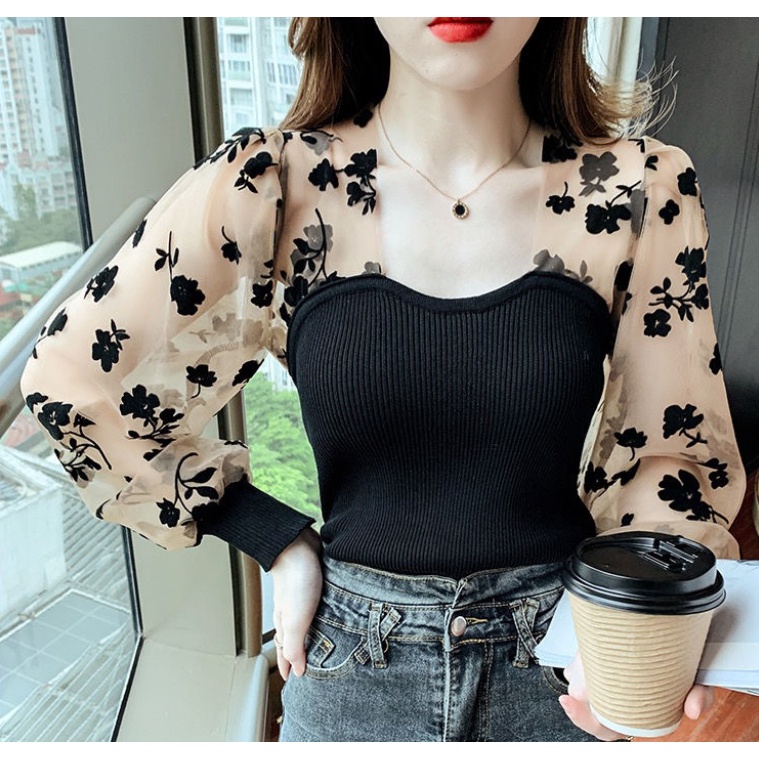 Áo Sơ Mi Tay Phồng Cổ Vuông Phong Cách Hàn Quốc Thời Trang Cho Nữ