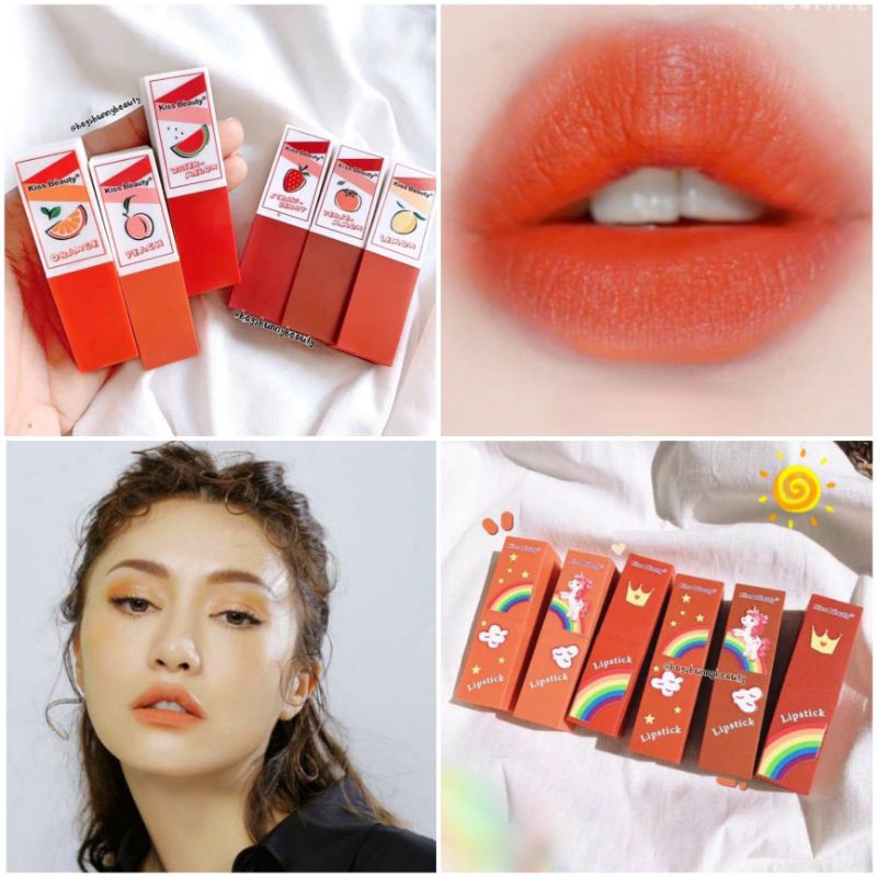 (Hàng Mới Về) Son Môi Kiss Beauty Hương Trái Cây Và Cầu Vồng Xoay Được