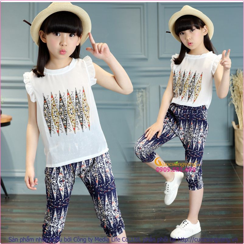 Bộ đồ bé gái voan mềm - Cotton họa tiết GLSET004 Cuocsongvang