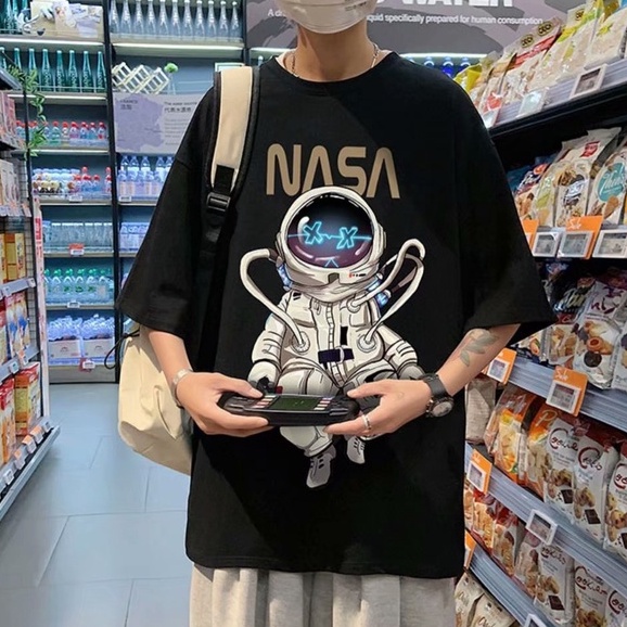 Áo Thun Cổ Tròn In Hình Phi Hành Gia Thời Trang Hàn Quốc Size M-5XL