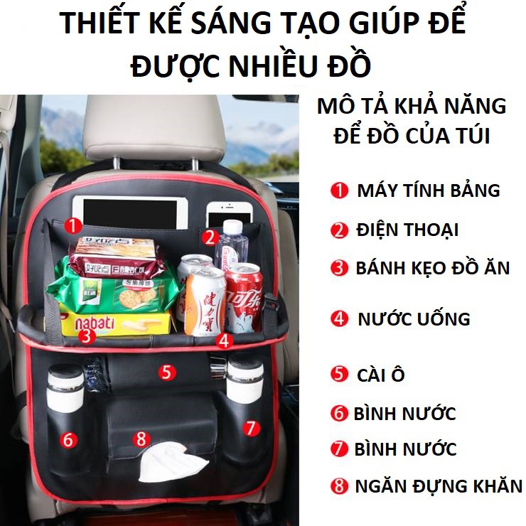 Túi để đồ sau ghế ô tô bằng Da, mẫu có móc ôm sát ghế, tăng thêm không gian đựng đồ trên xe tiện lợi thẩm mỹ