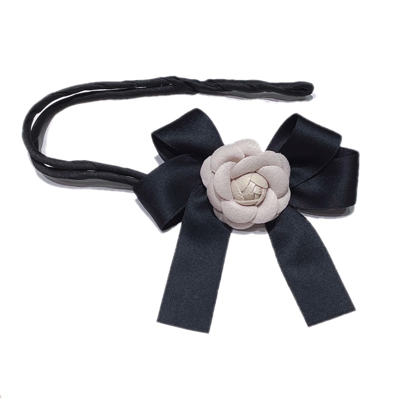 Dây Cột Tóc Thắt Nơ Phối Hoa Trà Và Bóng Lông Phong Cách Hàn Quốc Ngọt Ngào Cho Nữ