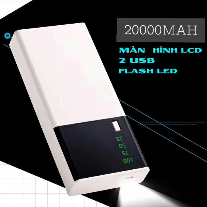 Sạc dự phòng 20000 mAh 2 cổng USB ,Màu Trắng nhỏ gọn tiện lợi Tích Hợp Đèn Pin