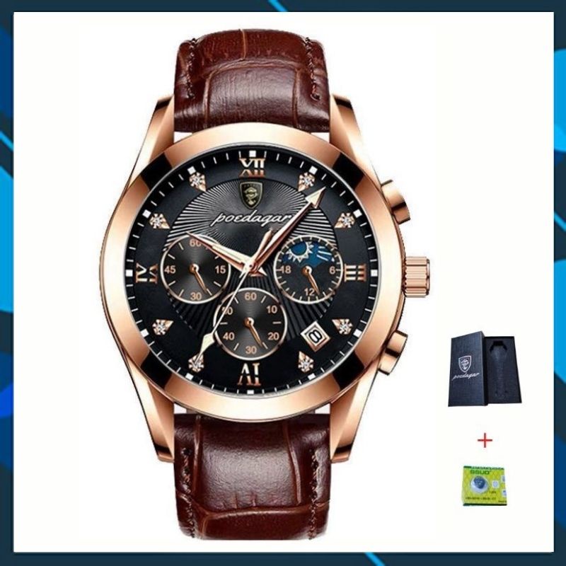 Đồng Hồ Nam Dây Da Cao Cấp HW POEDAGAR Chính Hãng Thiết Kế Sang Trọng Chống Thấm Nước HIWATCH