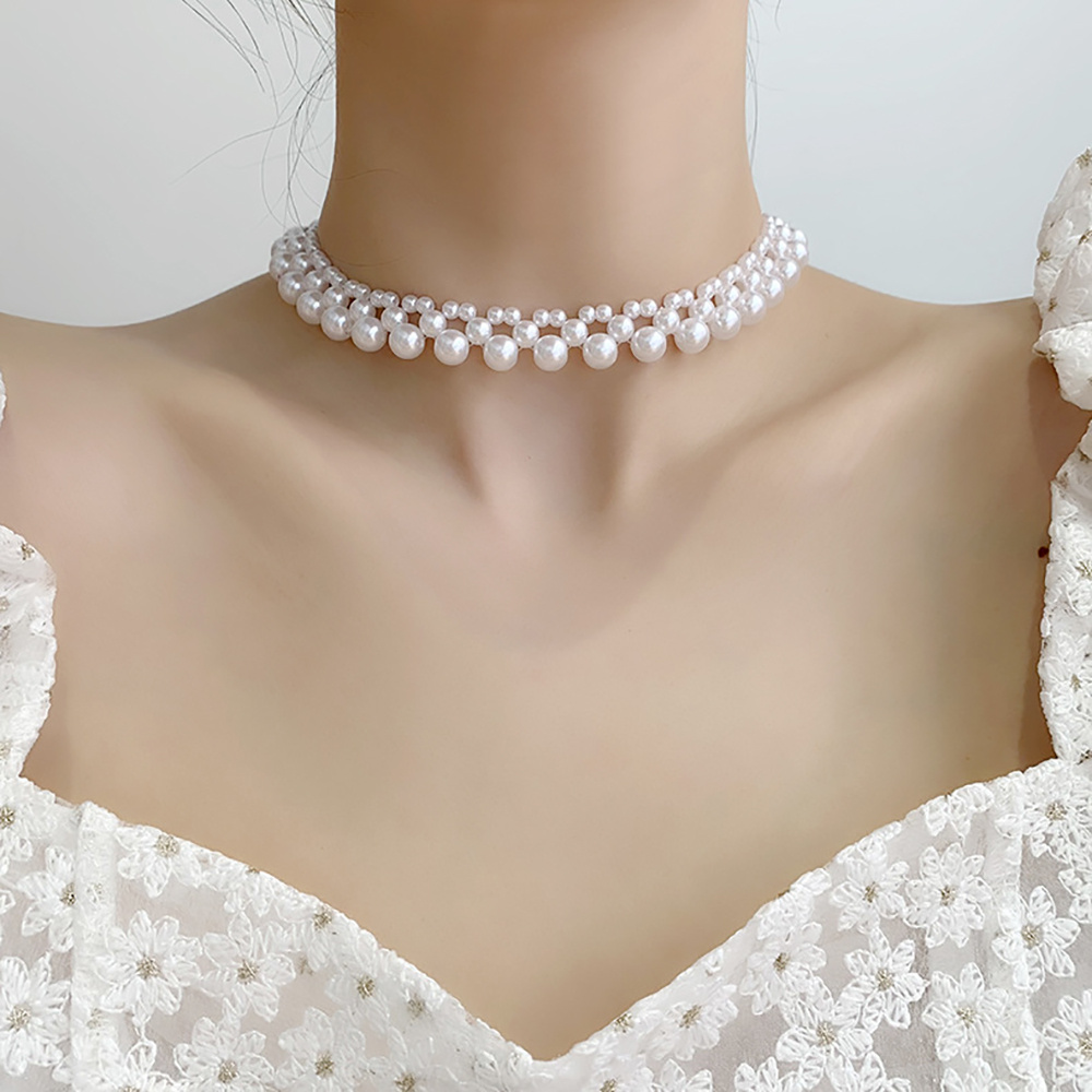 vòng cổ Choker Nhiều Lớp Đính Ngọc Trai Nhân Tạo Thời Trang Hàn Quốc Cho Nữ