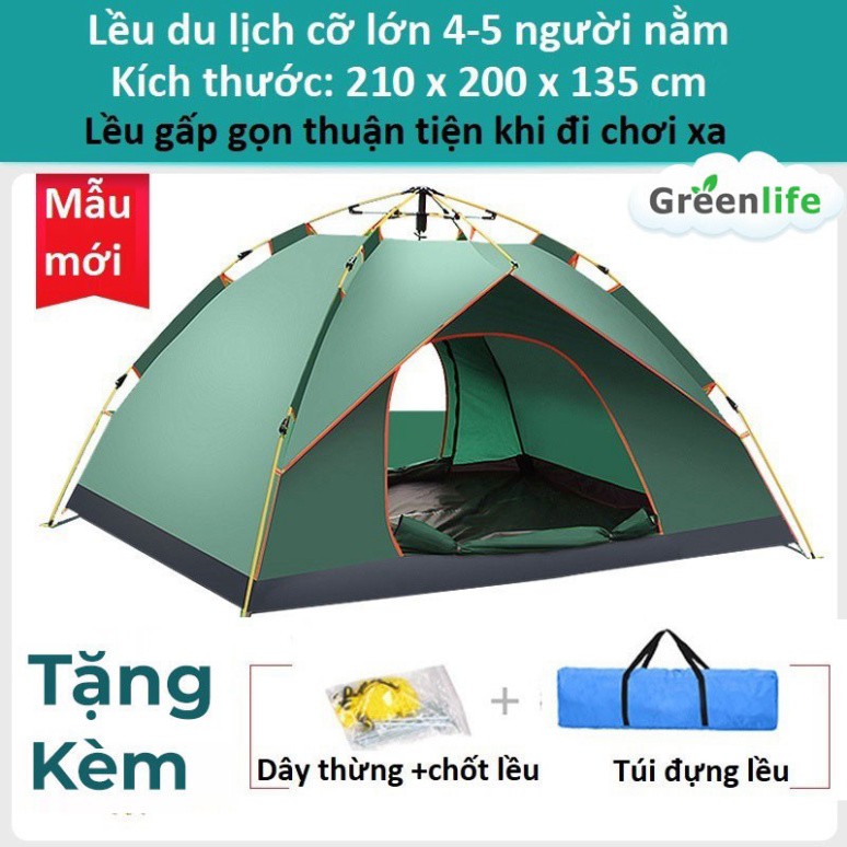 Lều cắm trại tự động liều cắm trại phượt du lịch tự bung gấp gọn dành cho 3-4 người, chống nước, tia bức xạ, thông gió