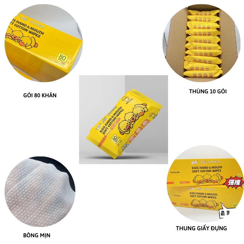 Hộp 10 gói giấy ướt vịt vàng G-DU.CK không mùi cho bé mềm mại dịu nhẹ kháng khuẩn Miibooshi D1.133