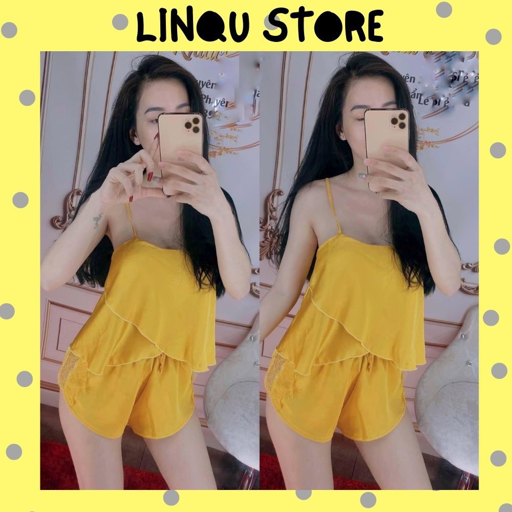 Đồ ngủ sexy  FREESHIP Đồ ngủ sexy lụa satin mềm mịn phối ren quần xinh xắn Freesize dưới 60kg - Linqu Sleepwear