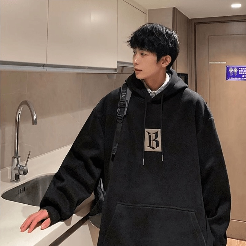 Áo Hoodie Dáng Rộng In Chữ Phong Cách hip hop Đường Phố Hàn Quốc Chất Lượng Cao Cỡ M-5XL Cho Nam