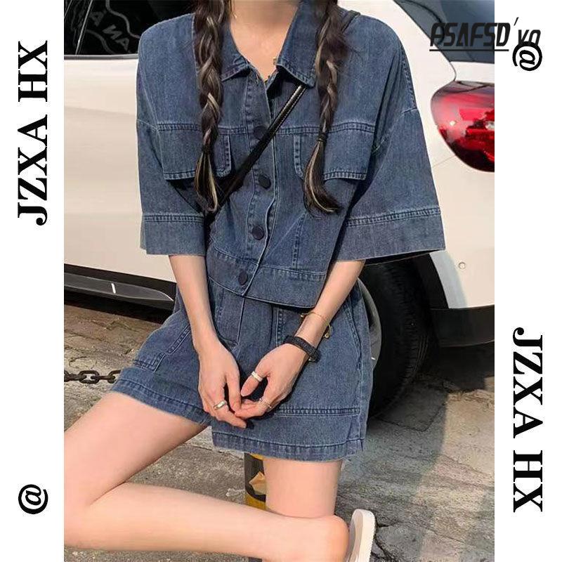 Set Áo Thun Và Quần Short Denim Thời Trang Hè Năng Động Cho Nữ