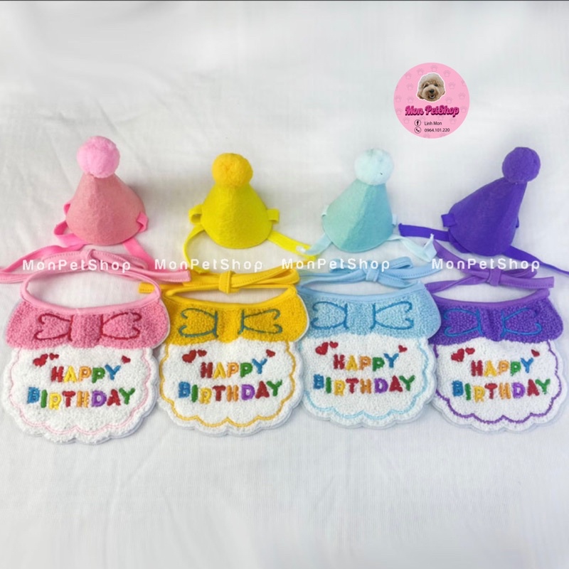 Set mũ + yếm cổ sinh nhật cho chó mèo