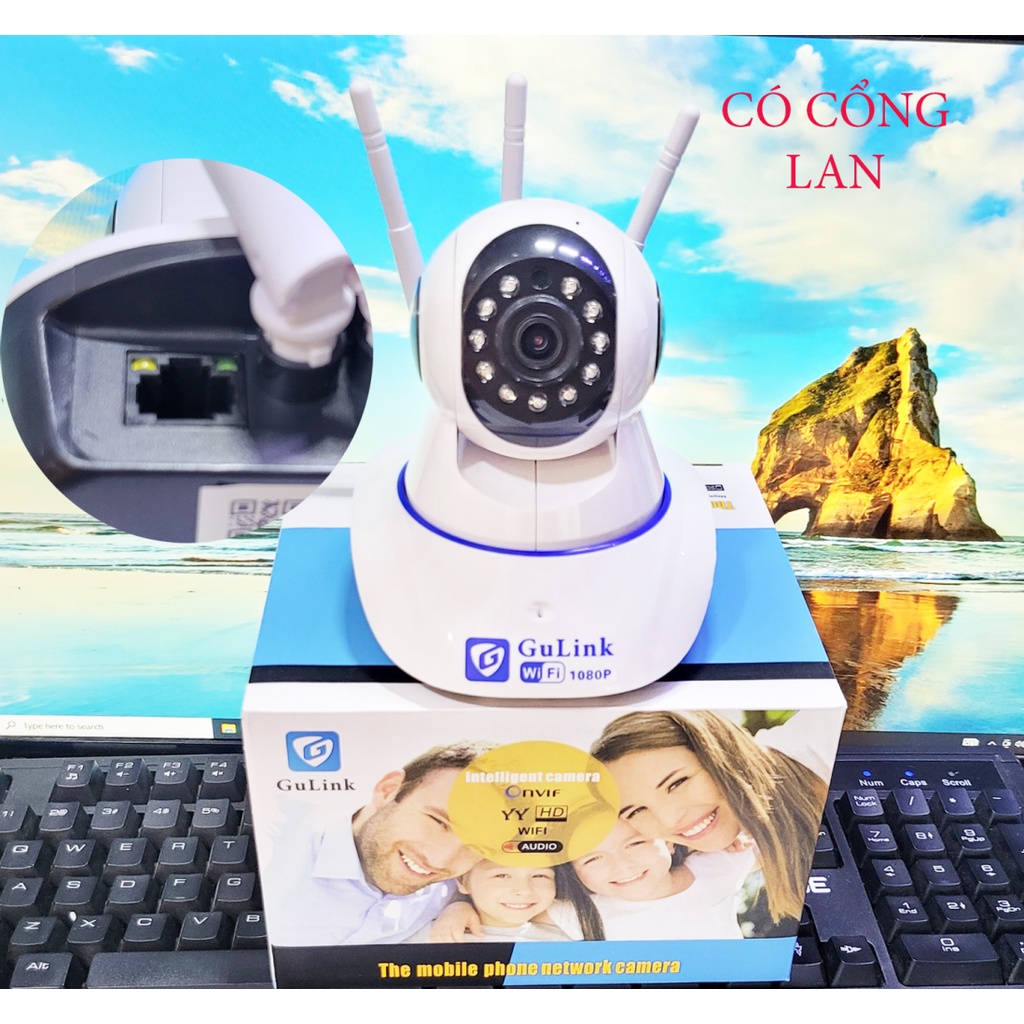 Camera IP wifi Gulink GL601W 3 râu quay 360 độ đàm thoại 2 chiều - tích hợp cổng LAN RJ45 (Trắng)