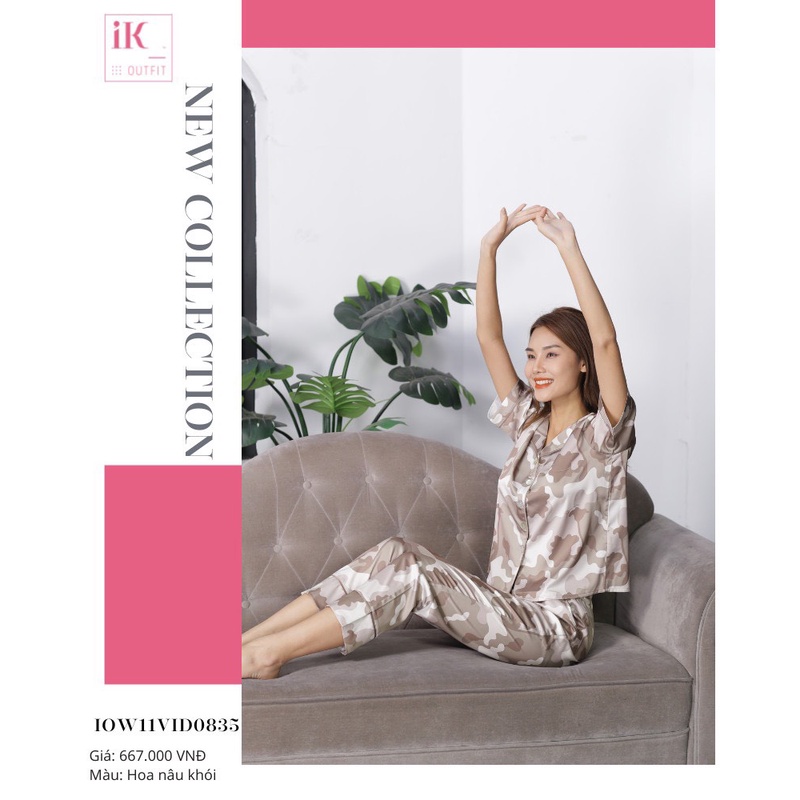 Bộ đồ ngủ thời trang IK, set pyjama nữ mặc ở nhà chất lụa cao cấp mềm mịn họa tiết bò sữa độc đáo trẻ trung
