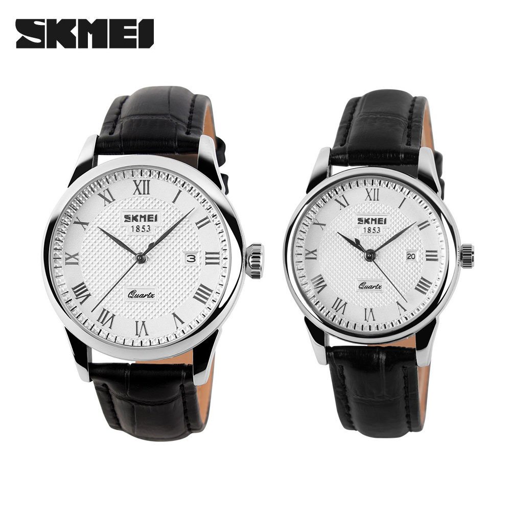 [HÀNG CHÍNH HÃNG]Đồng hồ đôi SKMEI 9058 dây da cao cấp, chống nước tuyệt đối,sang trọng,phong cách cổ điển,BH 12 th