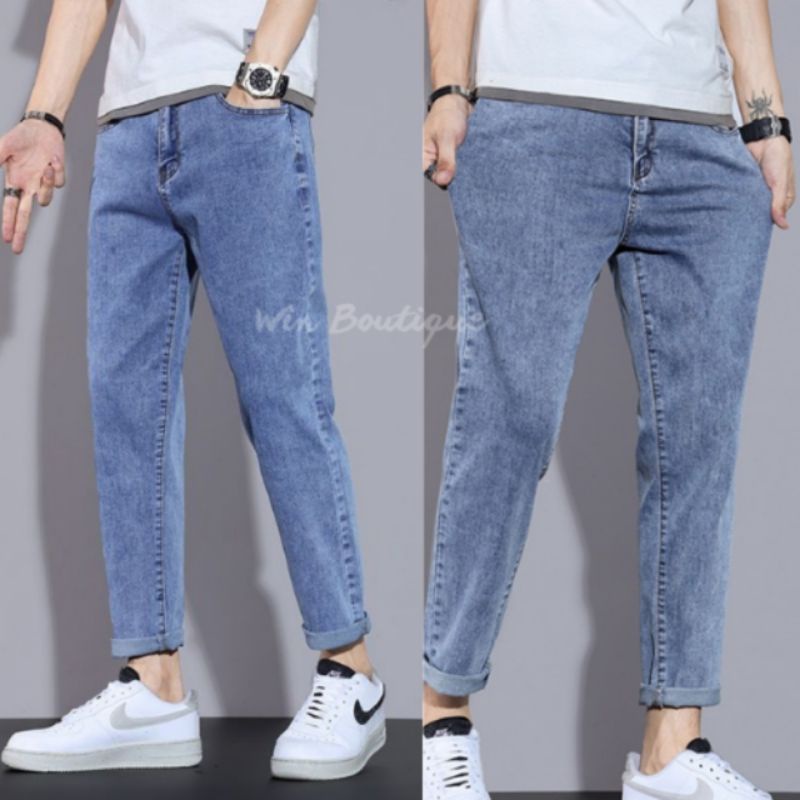 Quần jean bò baggy nam nữ ống suông rộng Unisex hàng Quảng Châu phong cách Hàn Quốc : Màu Xanh - Mã 01 Win Boutique